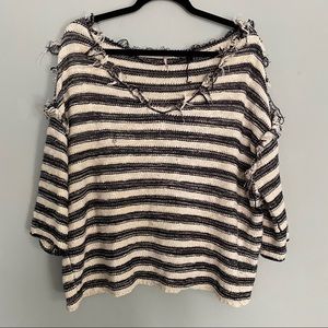 Free People Oversize Sweater Navy White Stripes size Small